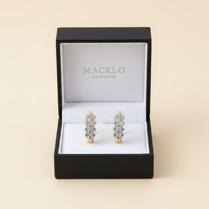 Moissanite Cluster Huggie Earrings – 1.7ct 3-Row D Color VVS1, 925 Sterling Silver – The Mayfair Cluster | Macklo London