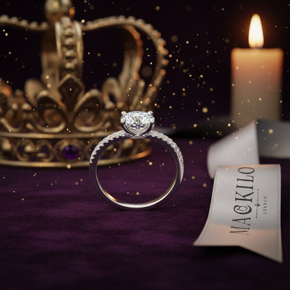 Moissanite Hidden Halo Ring 2ct 8mm D Color VVS1 – 925 Sterling Silver – The Kensington Crown | Macklo London