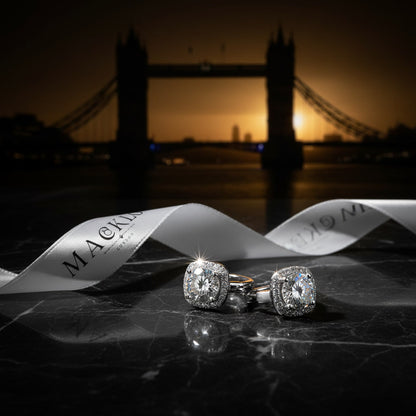 Moissanite Halo Hoop Earrings 2.18ct D Color VVS1 – 925 Sterling Silver – The Kensington Halo Hoops | Macklo London