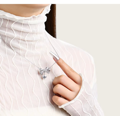 The Kensington Bow Necklace – 2ct Moissanite, 925 Sterling Silver, 18K White Gold Plated  Macklo London