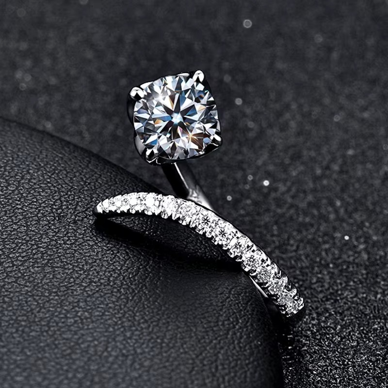 The Victoria Open Ring – 1ct Moissanite, 925 Sterling Silver, 18K White Gold Plated | Macklo London