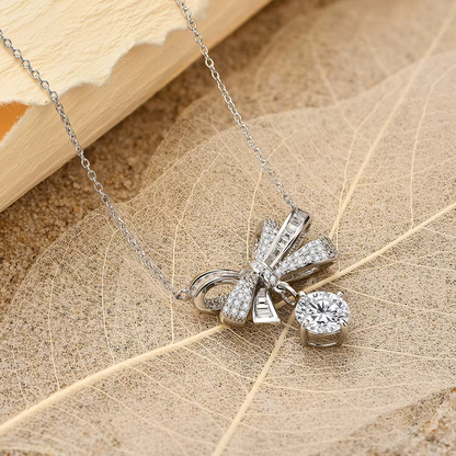 The Kensington Bow Necklace – 2ct Moissanite, 925 Sterling Silver, 18K White Gold Plated  Macklo London