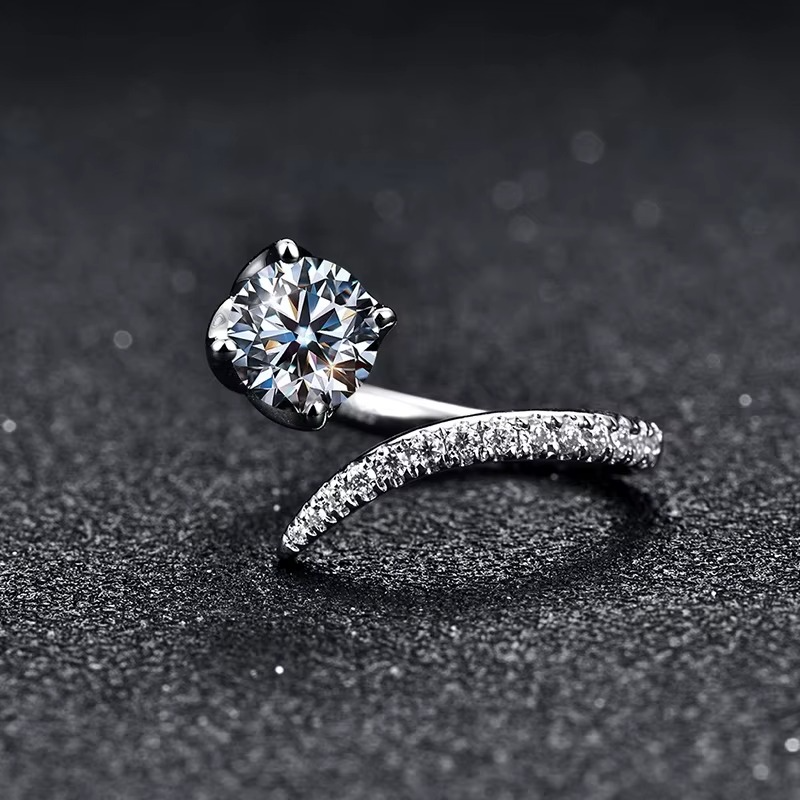 The Victoria Open Ring – 1ct Moissanite, 925 Sterling Silver, 18K White Gold Plated | Macklo London
