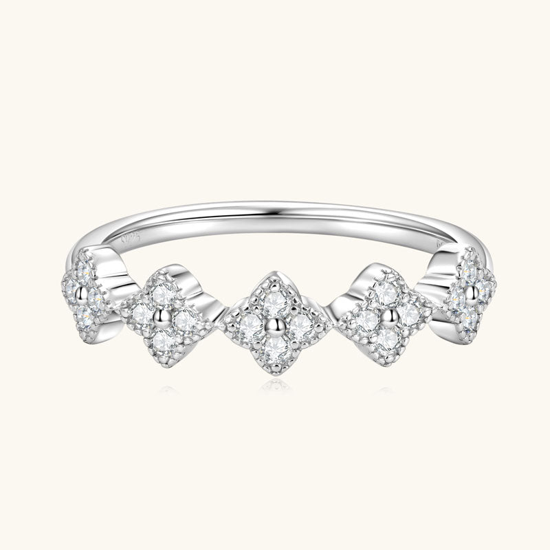 Moissanite Ring 1.5mm Half Eternity Stackable Band – 925 Sterling Silver – Clover