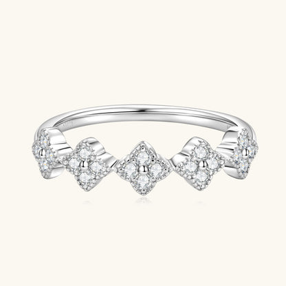 Moissanite Ring 1.5mm Half Eternity Stackable Band – 925 Sterling Silver – Clover
