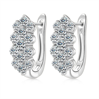 Moissanite Earrings 1.7ct Cluster Huggie – 3-Row D Color VVS1 – 925 Sterling Silver