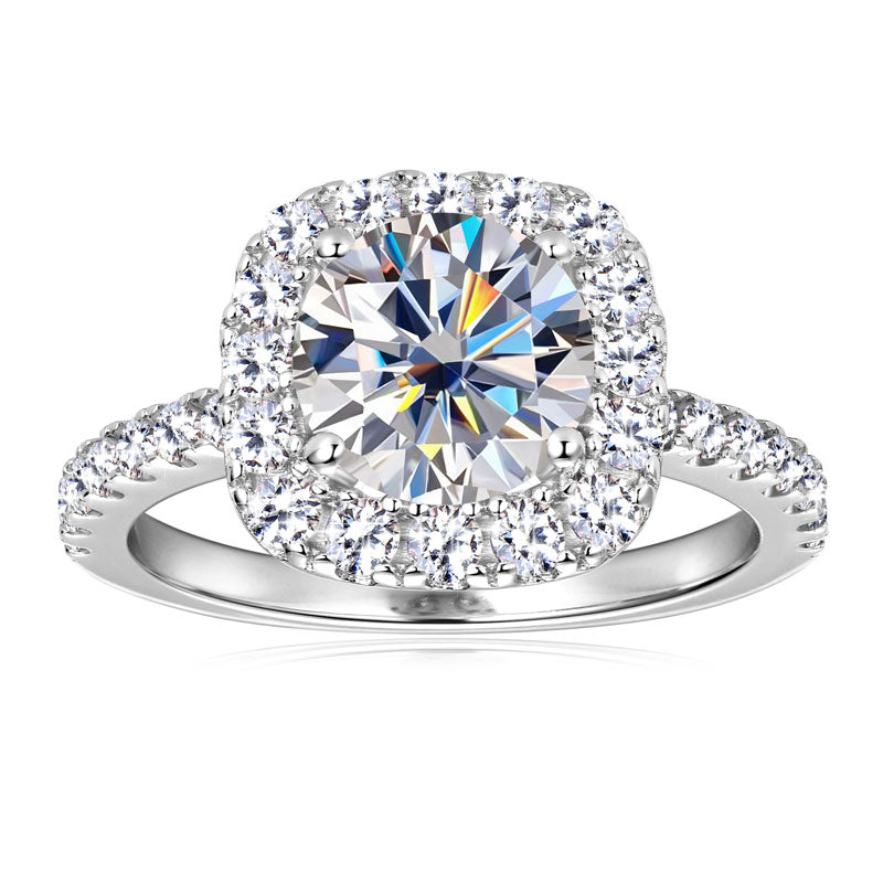 Moissanite Engagement Ring 2ct Square Halo – 8mm D Color VVS1 – 925 Sterling Silver
