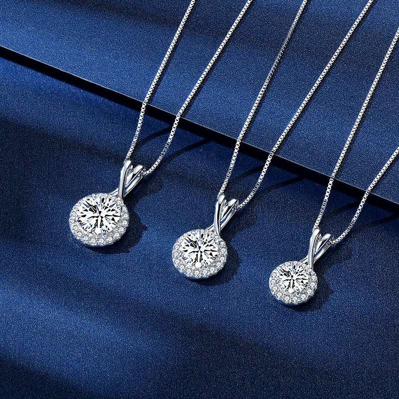 Moissanite Halo Pendant Necklace – 1ct to 3ct D Color VVS1, 925 Sterling Silver – The Kensington Halo | Macklo London