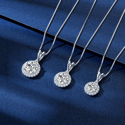 Moissanite Halo Pendant Necklace – 1ct to 3ct D Color VVS1, 925 Sterling Silver – The Kensington Halo | Macklo London