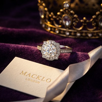 Moissanite Halo Ring 1ct D Color VVS1 925 Sterling Silver – The Crown | Macklo London