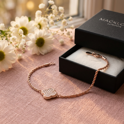 The Lucky Clover Bracelet – Moissanite Pavé, 925 Sterling Silver, 18K Gold Plated | Macklo London