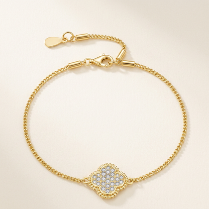 The Lucky Clover Bracelet – Moissanite Pavé, 925 Sterling Silver, 18K Gold Plated | Macklo London