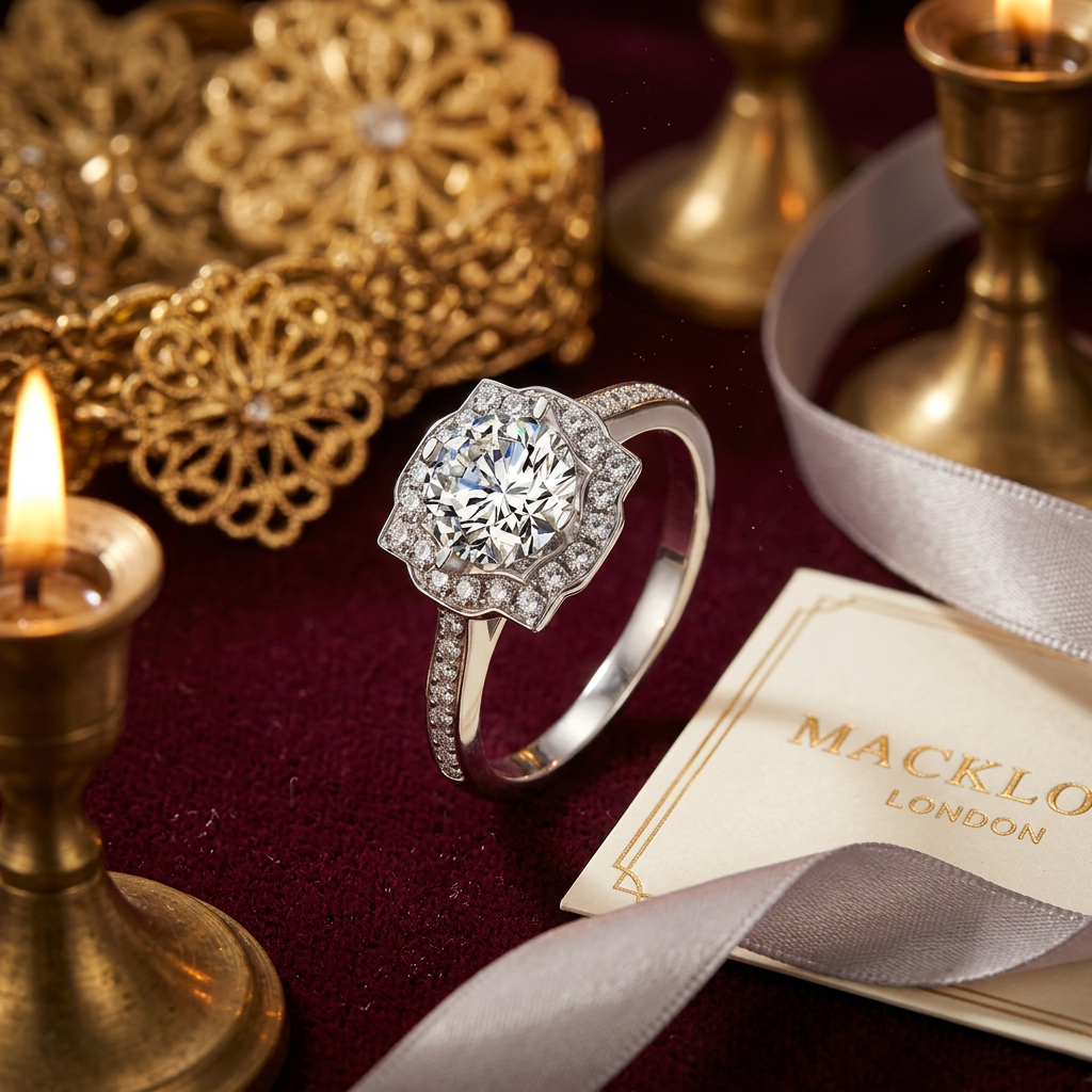 Moissanite Halo Ring 1ct D Color VVS1 925 Sterling Silver – The Crown | Macklo London