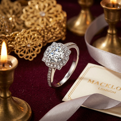 Moissanite Halo Ring 1ct D Color VVS1 925 Sterling Silver – The Crown | Macklo London