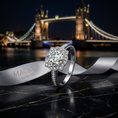 Moissanite Halo Ring 1ct D Color VVS1 925 Sterling Silver – The Crown | Macklo London