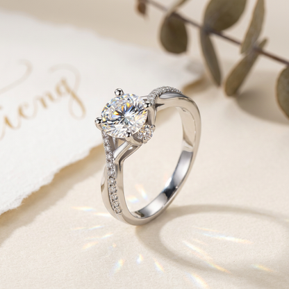Moissanite Engagement Ring 1ct Twisted Pavé Band 925 Sterling Silver – The Mayfair Twist | Macklo London