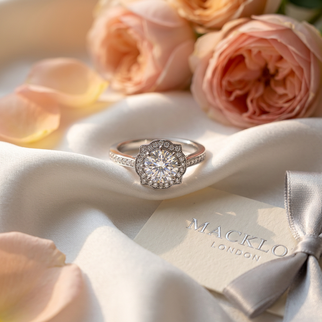 Moissanite Halo Ring 1ct D Color VVS1 925 Sterling Silver – The Crown | Macklo London