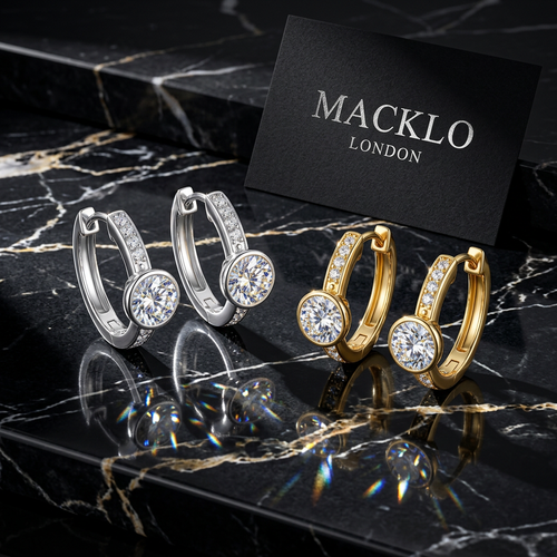 Moissanite Huggie Hoop Earrings 2ct  Total Bezel Set D Color VVS1 925  Sterling Silver – The Mayfair Hoops  | Macklo London