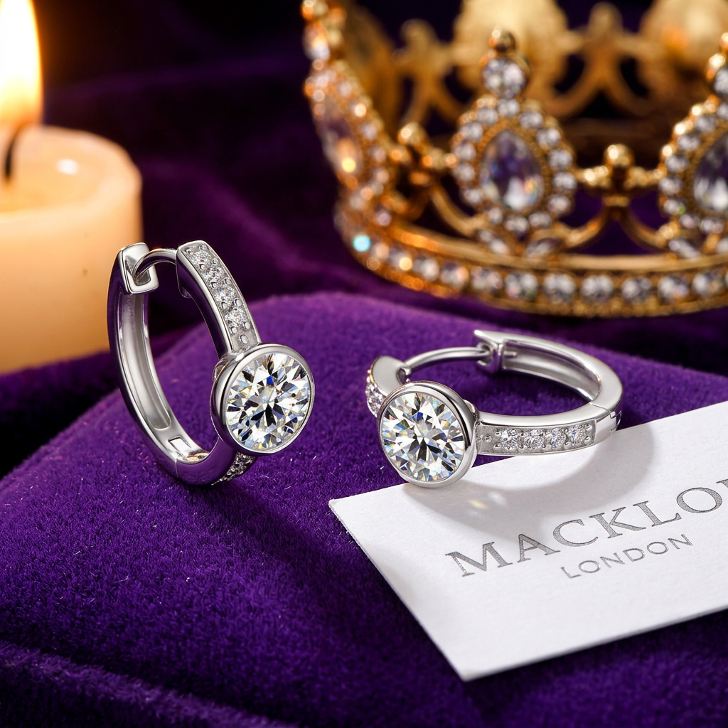 Moissanite Huggie Hoop Earrings 2ct  Total Bezel Set D Color VVS1 925  Sterling Silver – The Mayfair Hoops  | Macklo London