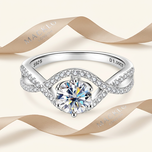 Moissanite Infinity Twist Engagement Ring – 1ct D Color VVS1, 925 Sterling Silver – The Belgravia Twist | Macklo London