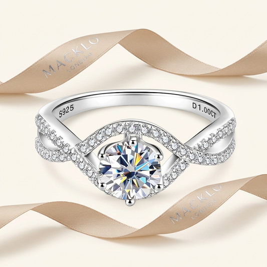 Moissanite Infinity Twist Engagement Ring – 1ct D Color VVS1, 925 Sterling Silver – The Belgravia Twist | Macklo London