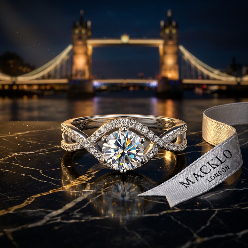 Moissanite Infinity Twist Engagement Ring – 1ct D Color VVS1, 925 Sterling Silver – The Belgravia Twist | Macklo London