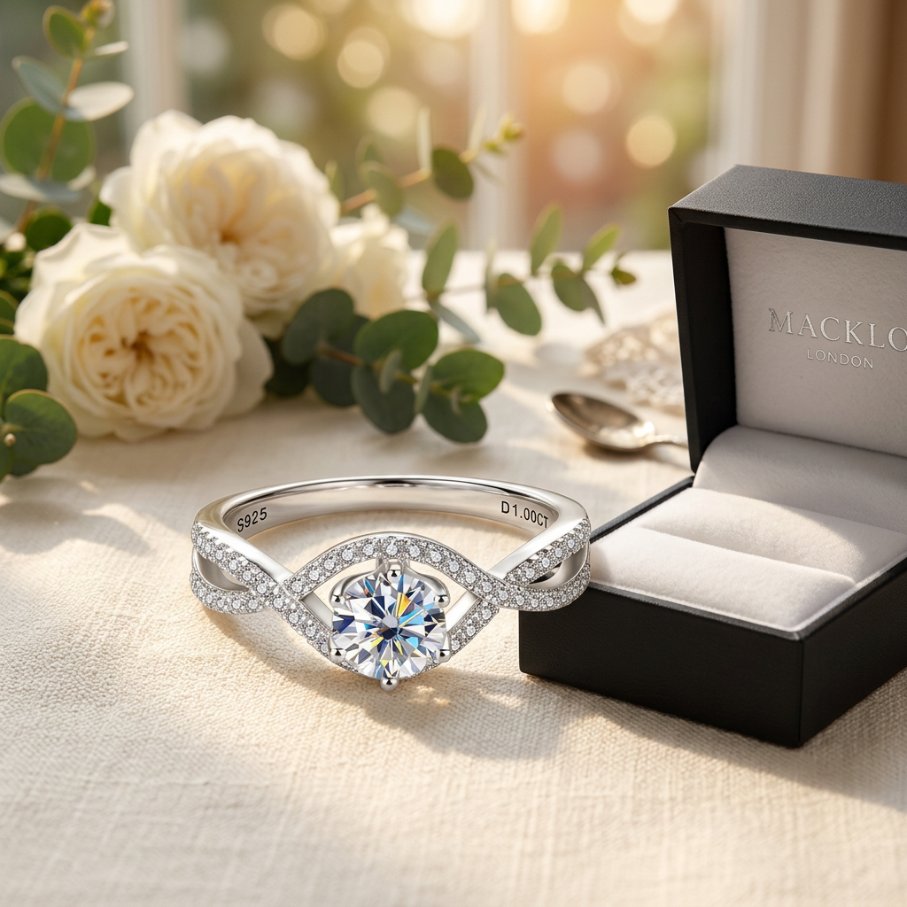Moissanite Infinity Twist Engagement Ring – 1ct D Color VVS1, 925 Sterling Silver – The Belgravia Twist | Macklo London