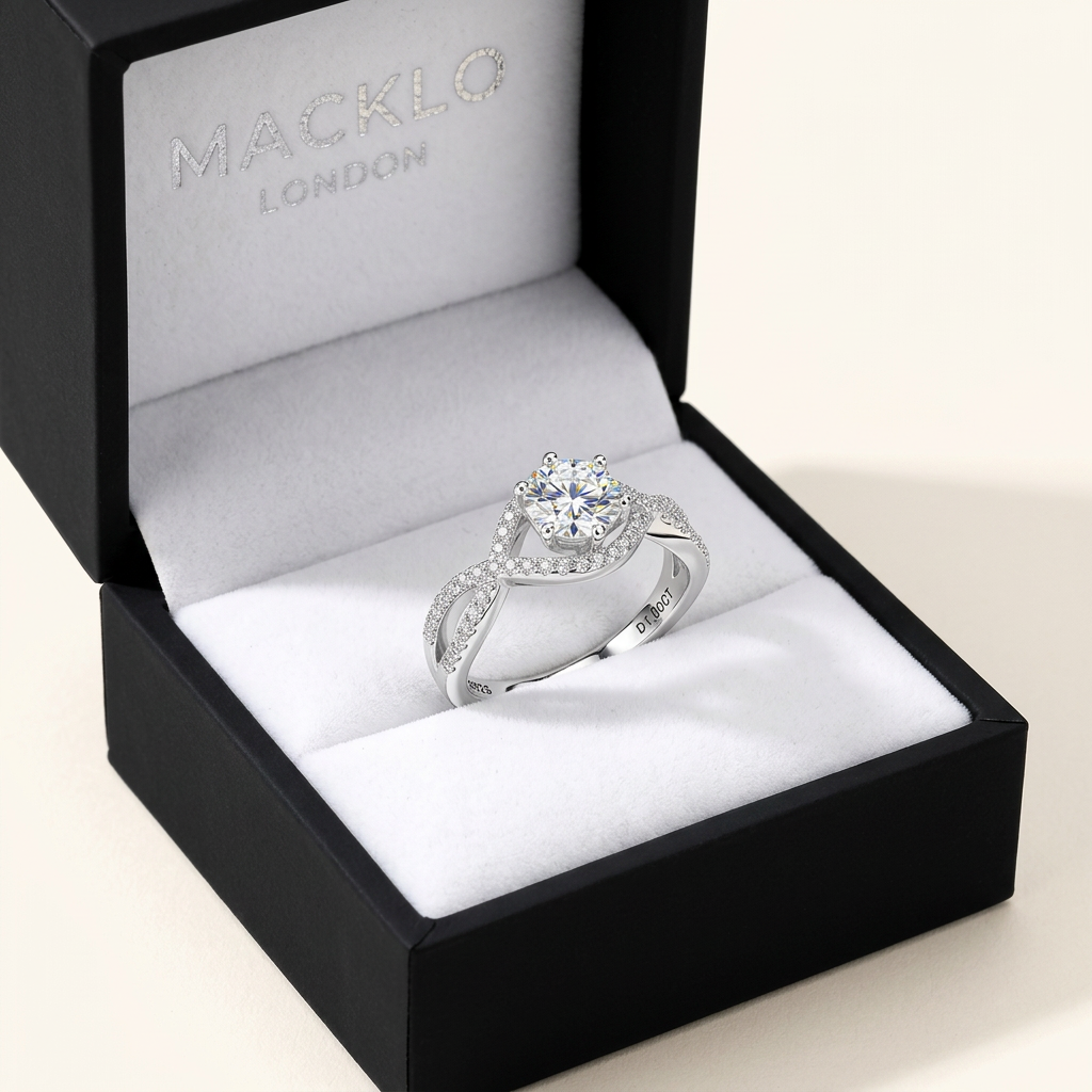 Moissanite Infinity Twist Engagement Ring – 1ct D Color VVS1, 925 Sterling Silver – The Belgravia Twist | Macklo London