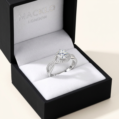 Moissanite Infinity Twist Engagement Ring – 1ct D Color VVS1, 925 Sterling Silver – The Belgravia Twist | Macklo London