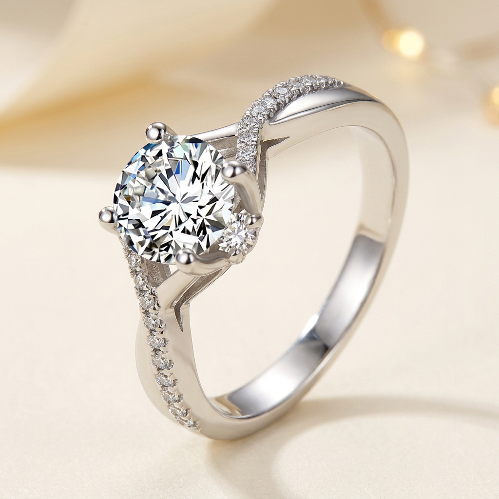 The Mayfair Twist Ring – 1ct Moissanite, 925 Sterling Silver, 18K White Gold Plated | Macklo London