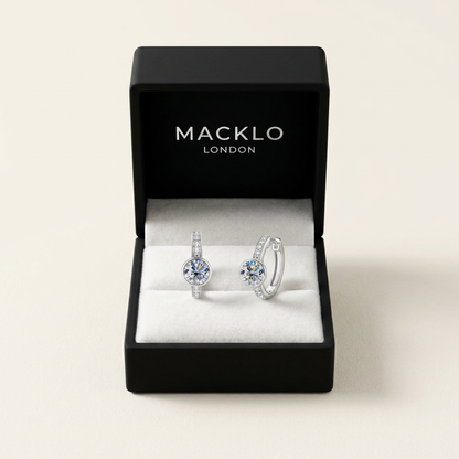 Moissanite Earrings 2ct Total – D Color VVS1 Bezel Set Huggie Hoop 925 Sterling Silver – The Mayfair Hoops | Macklo London