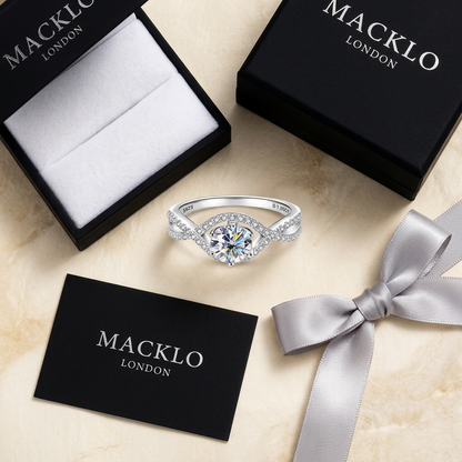 Moissanite Infinity Twist Engagement Ring – 1ct D Color VVS1, 925 Sterling Silver – The Belgravia Twist | Macklo London