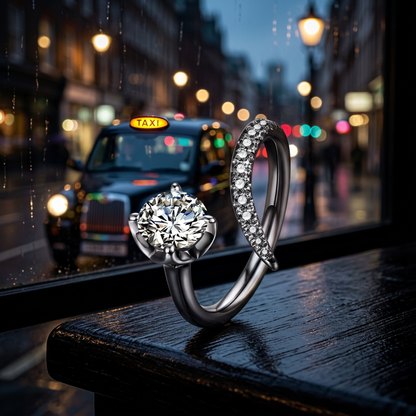 The Victoria Open Ring – 1ct Moissanite, 925 Sterling Silver, 18K White Gold Plated | Macklo London