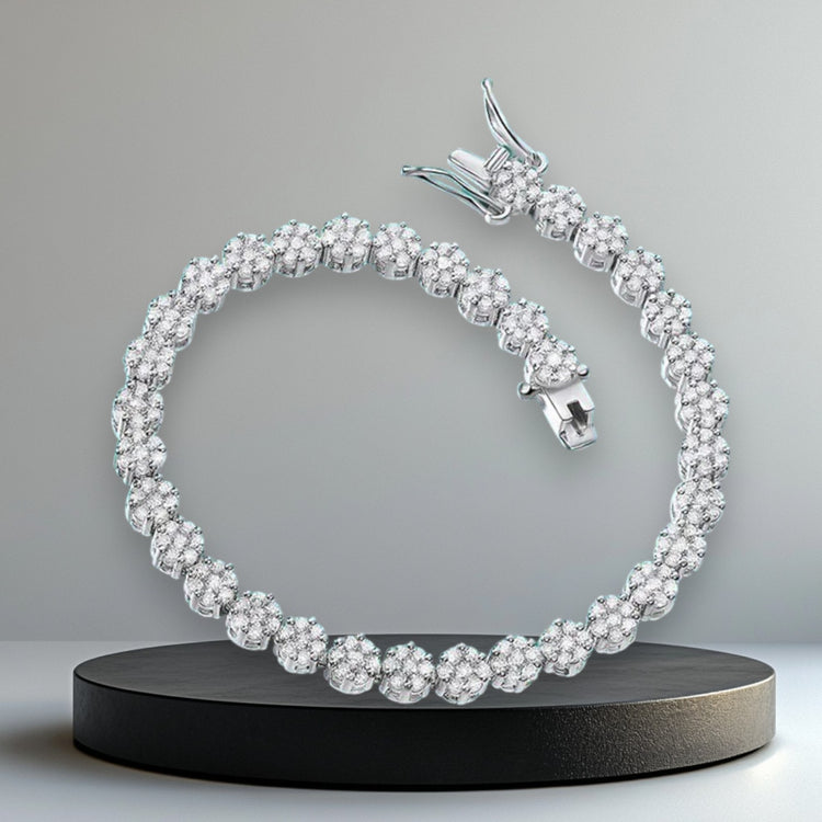 The Bloom Link Bracelet – 4.5mm Moissanite Chain Bracelet, 925 Sterling Silver, D Color VVS1, Floral-Inspired Design