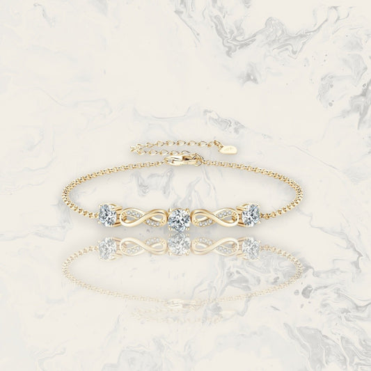 Infinity Link Bracelet – 1.5ct Moissanite, 925 Silver, 18K Gold Plated, GRA Certified