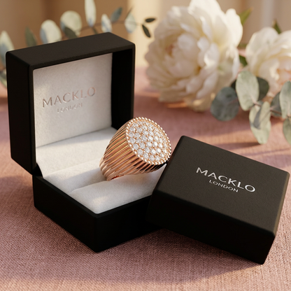 Moissanite Ring Rose Gold Pavé Dome 925 Sterling Silver D Color – The Mayfair Dome | Macklo London