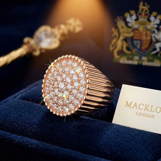The Mayfair Dome Ring – Moissanite Pavé Cluster, 925 Sterling Silver, 18K Rose Gold Plated  Macklo London