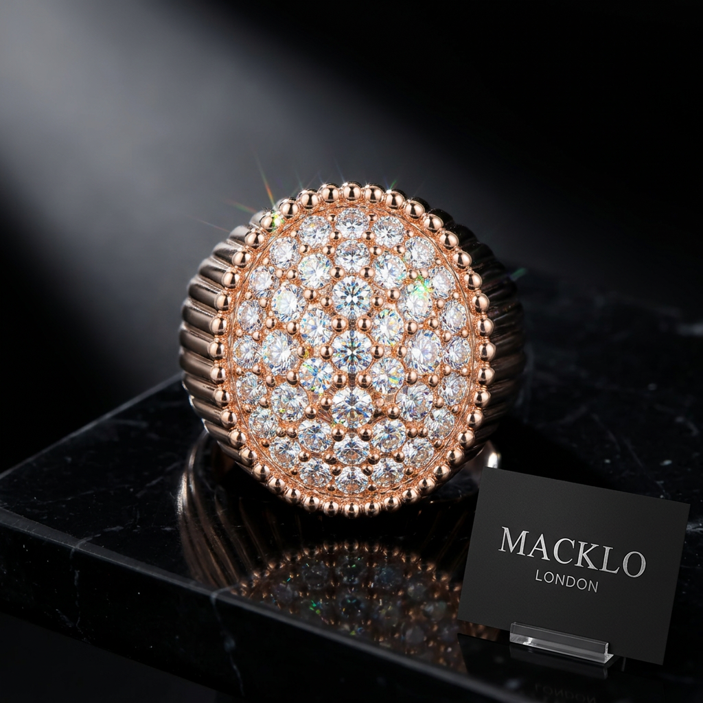 Moissanite Ring Rose Gold Pavé Dome 925 Sterling Silver D Color – The Mayfair Dome | Macklo London
