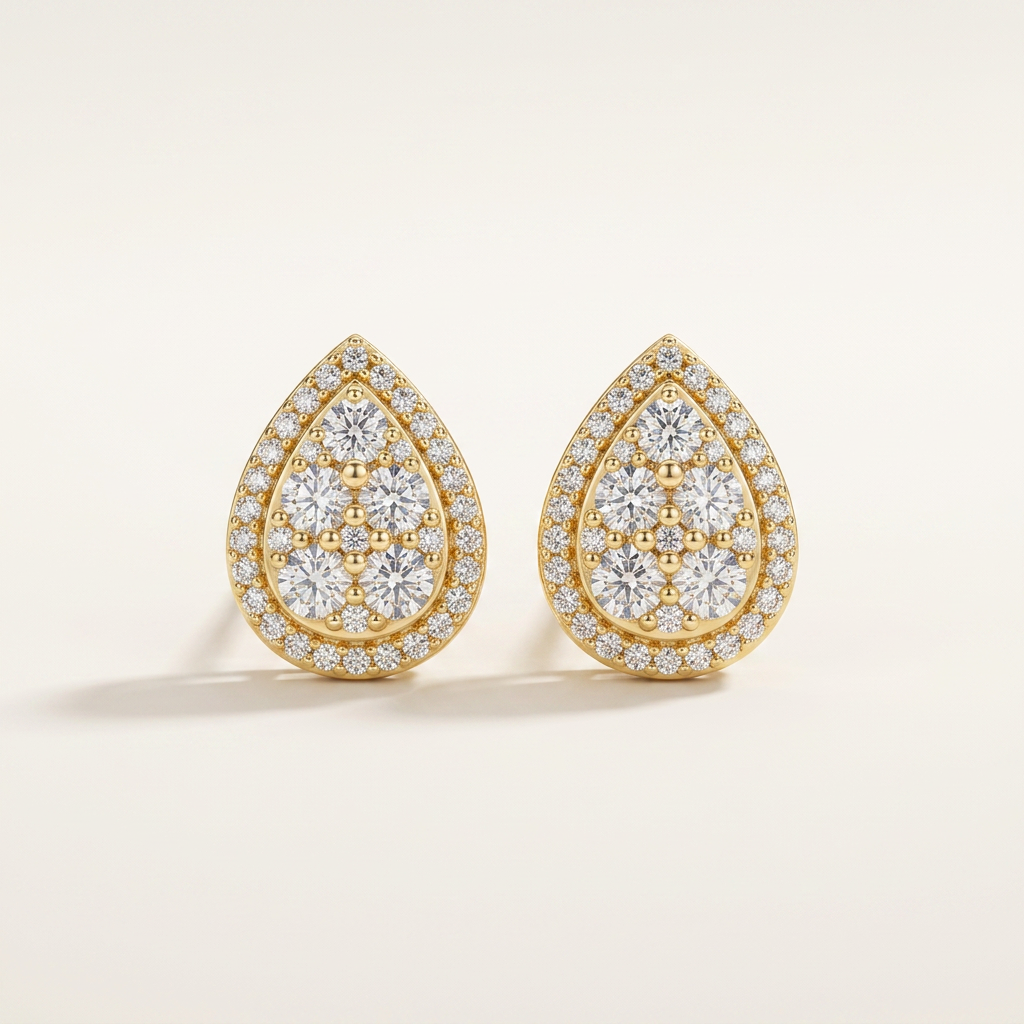 Moissanite Pear Earrings Pavé Cluster 18K Gold 925 Sterling Silver – The Victoria Pear | Macklo London