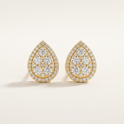 Moissanite Pear Earrings Pavé Cluster 18K Gold 925 Sterling Silver – The Victoria Pear | Macklo London