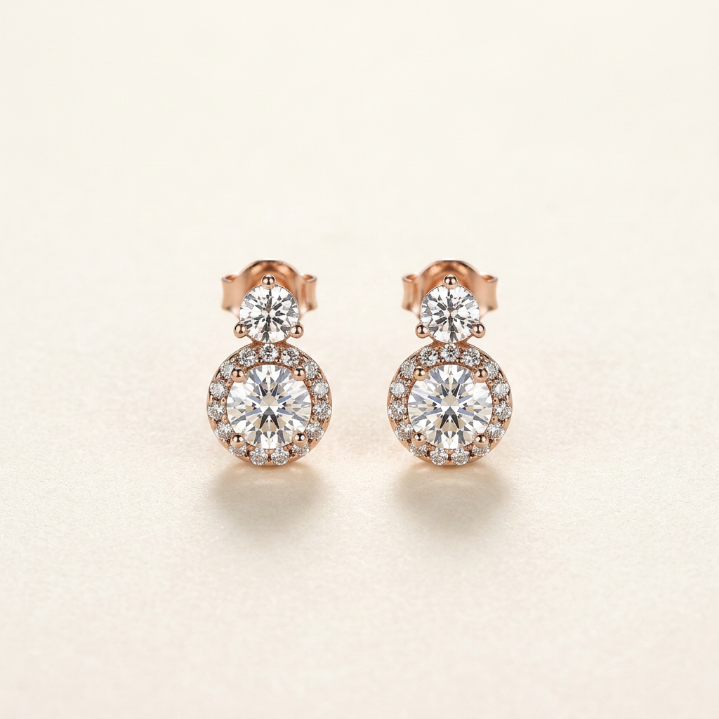 Moissanite Drop Earrings 5mm Halo Rose Gold 925 Sterling Silver – The Chelsea | Macklo London