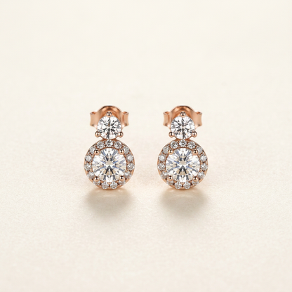 Moissanite Drop Earrings 5mm Halo Rose Gold 925 Sterling Silver – The Chelsea | Macklo London