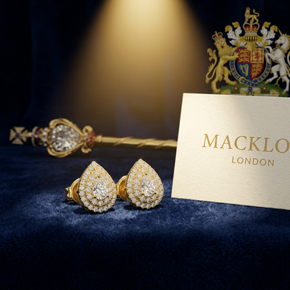 Moissanite Pear Earrings Pavé Cluster 18K Gold 925 Sterling Silver – The Victoria Pear | Macklo London