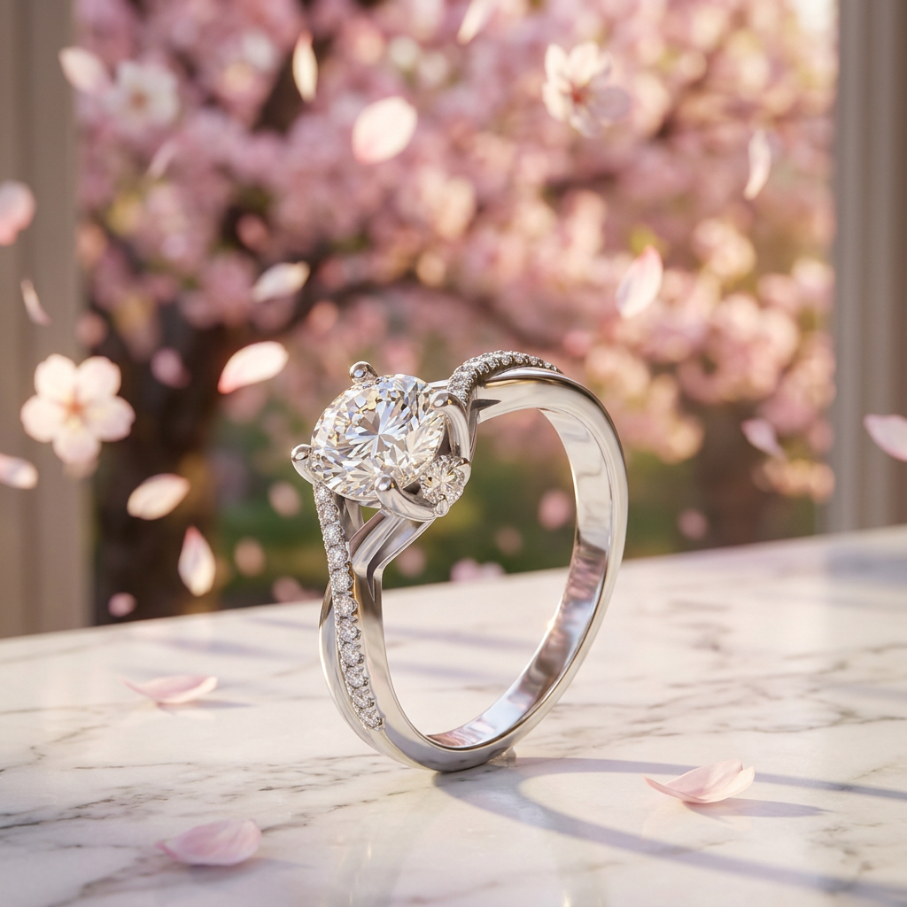 The Mayfair Twist Ring – 1ct Moissanite, 925 Sterling Silver, 18K White Gold Plated | Macklo London