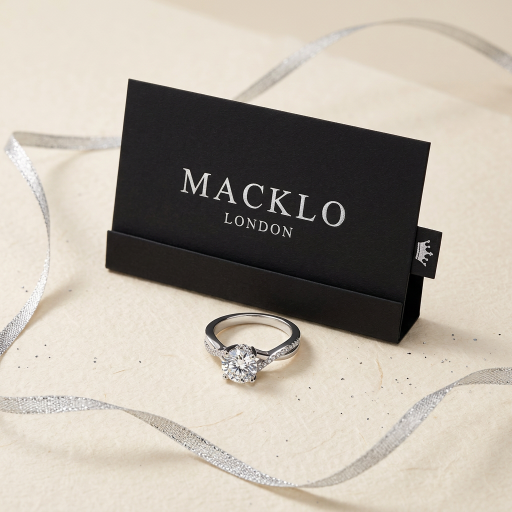 The Mayfair Twist Ring – 1ct Moissanite, 925 Sterling Silver, 18K White Gold Plated | Macklo London