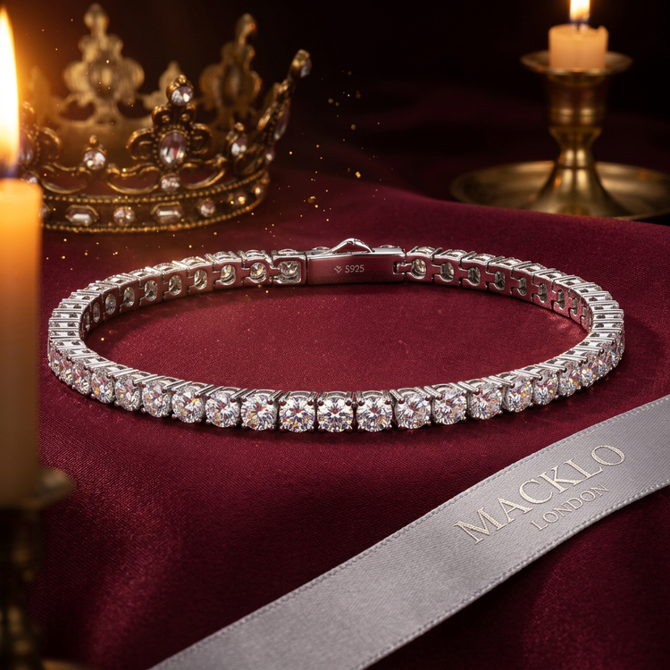 The Mayfair Tennis Bracelet – 3mm / 3.5mm / 4mm Moissanite D Color VVS1, 925 Sterling Silver | Macklo London