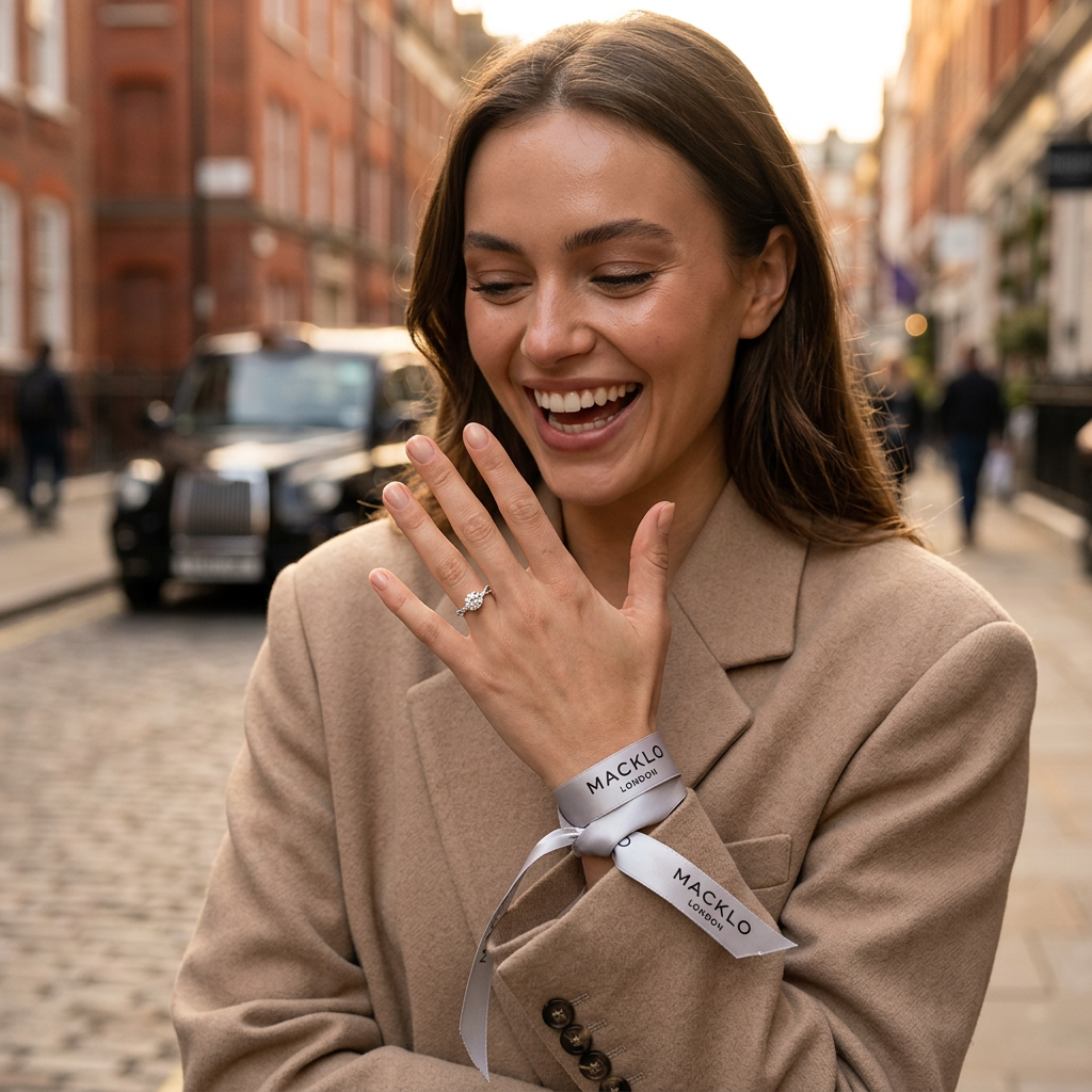 The Mayfair Twist Ring – 1ct Moissanite, 925 Sterling Silver, 18K White Gold Plated | Macklo London