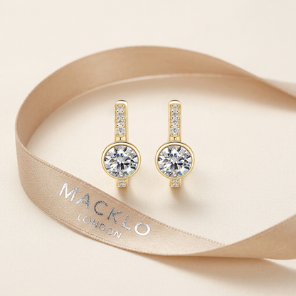 Moissanite Earrings 2ct Total – D Color VVS1 Bezel Set Huggie Hoop 925 Sterling Silver – The Mayfair Hoops | Macklo London