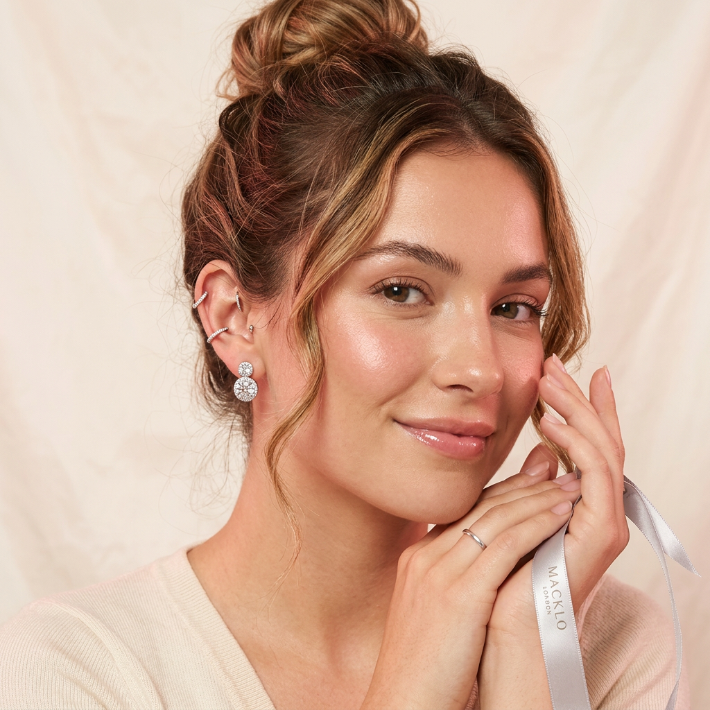 Moissanite Drop Earrings 5mm Halo Rose Gold 925 Sterling Silver – The Chelsea | Macklo London