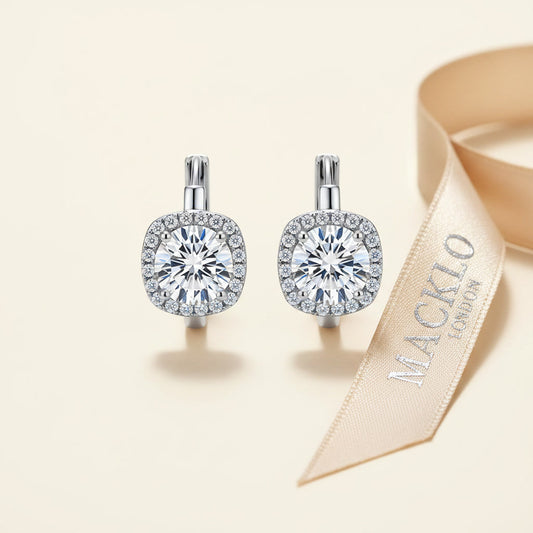 Moissanite Halo Hoop Earrings 2.18ct D Color VVS1 – 925 Sterling Silver – The Kensington Halo Hoops | Macklo London